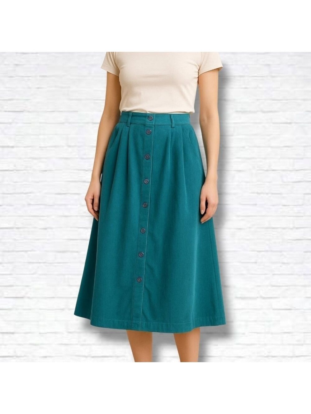 Vintage Koret Country Colours Teal Blue Corduroy A Line Midi Skirt Size XS/S